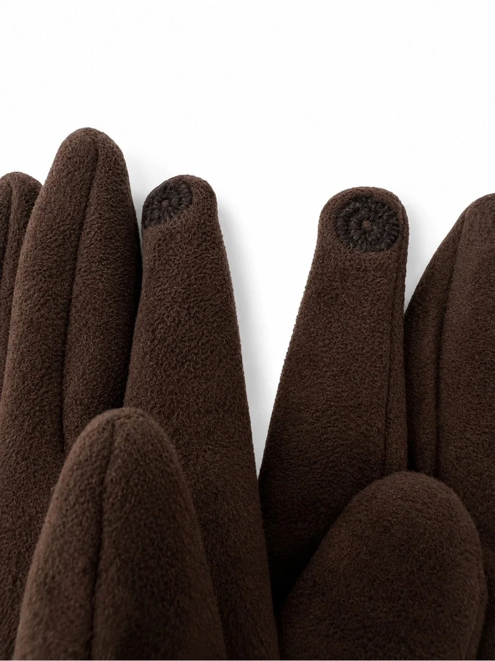 ONE SIZE Brown Faux Suede Fleece Lined Winter Gloves Button Cuff